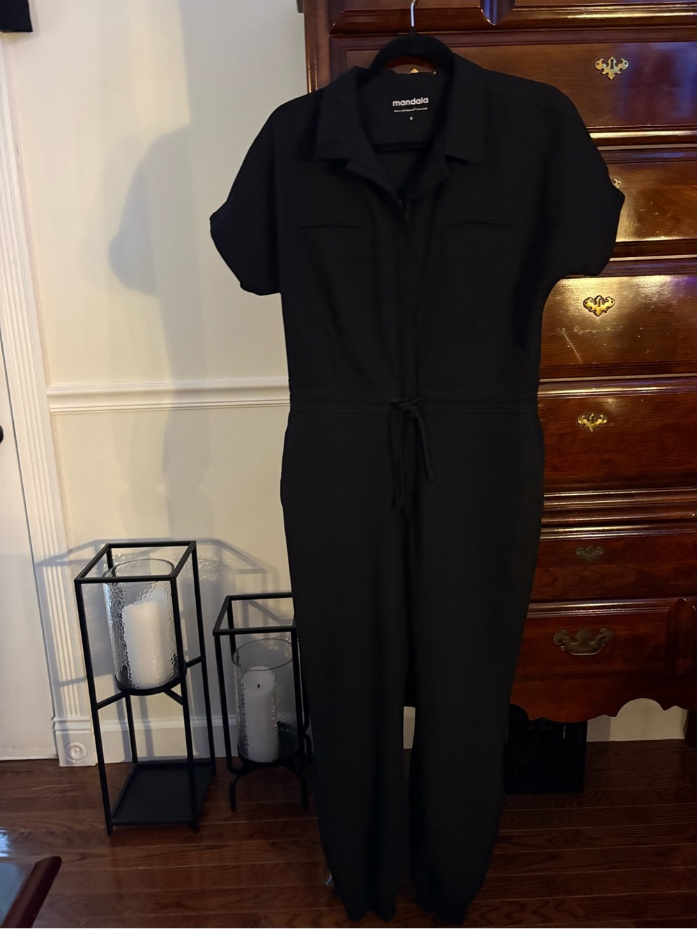 Mandala Black Short-Sleeve Tie-Waist Jumpsuit